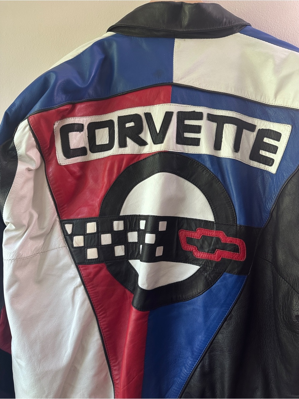 RARE 90s Vintage Corvette Bomber Leather Jacket Men's L Leather Classic - AS IS - Picture 5 of 8